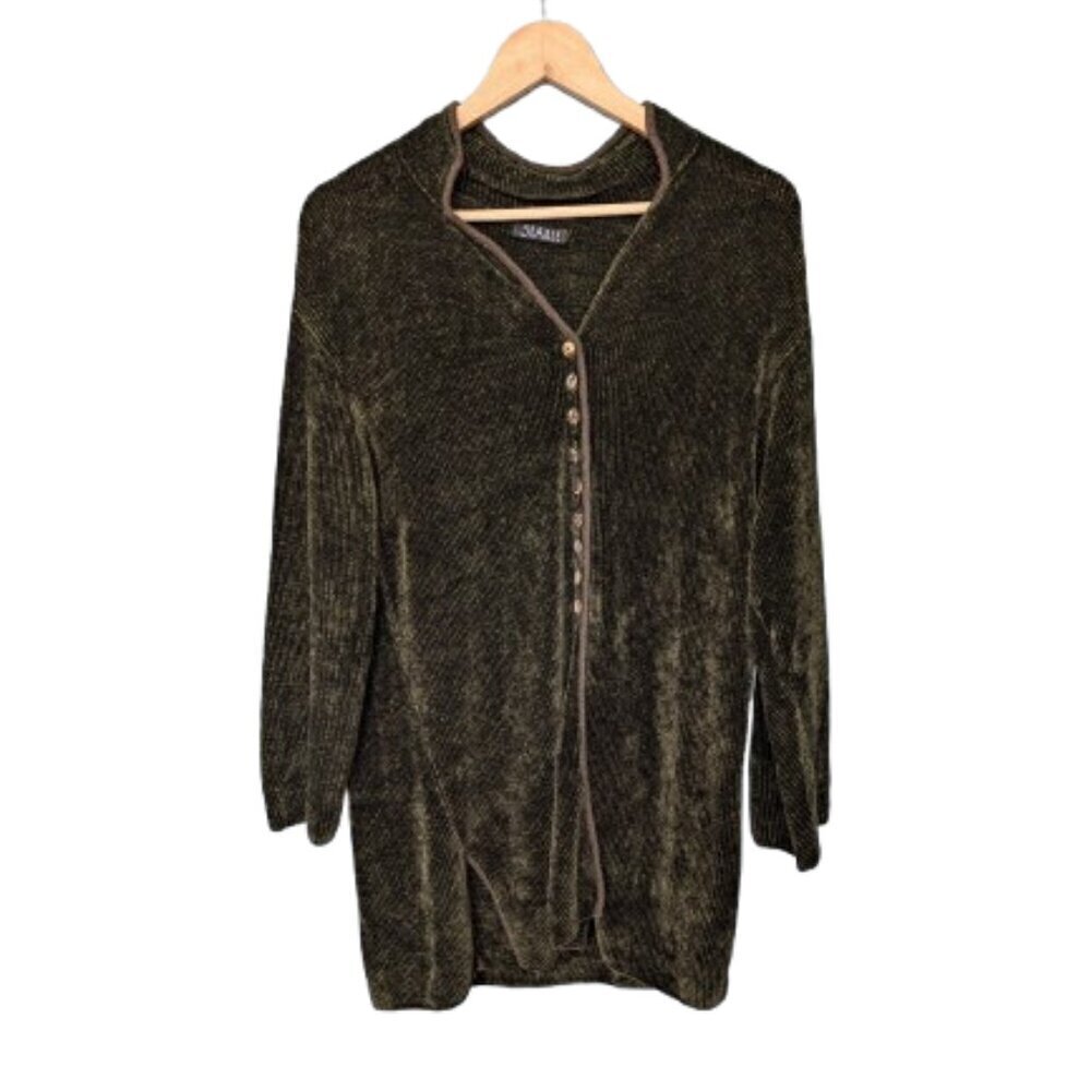 Olive Green Vintage Searle Button Front Chenille Tunic